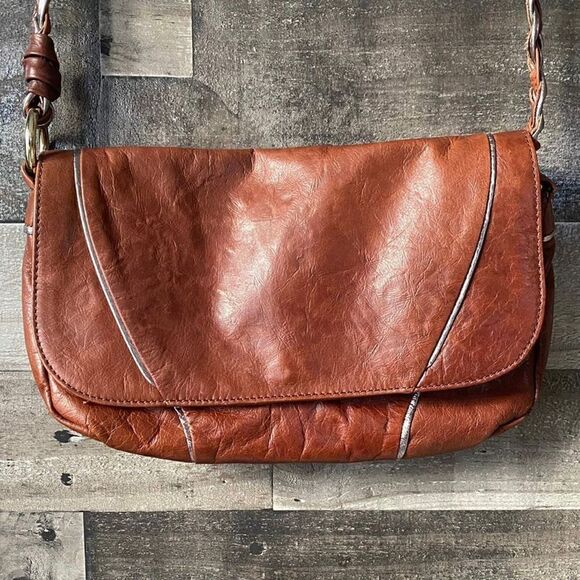 Elliot Lucca Brown Genuine Leather Purse, Brown Braided Strap - Picture 2 of 12